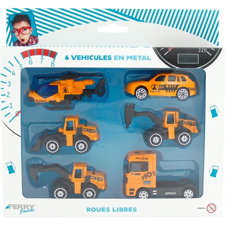  COFFRET 6 VEHICULES METAL ROUES LIBRES