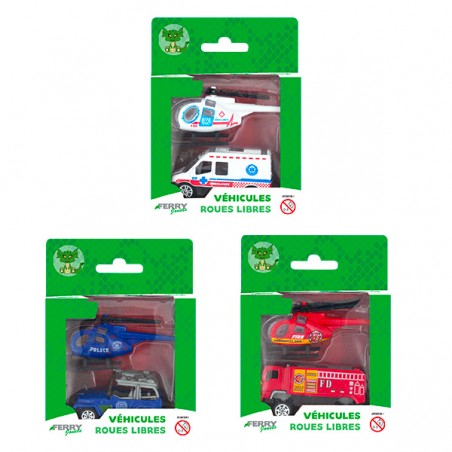 2 VEHICULES METAL ROUES LIBRES