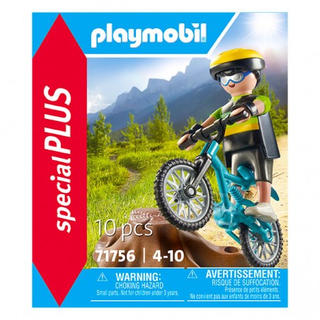  CYCLISTE AVEC VTT ET SOUCHE D'ARBRE