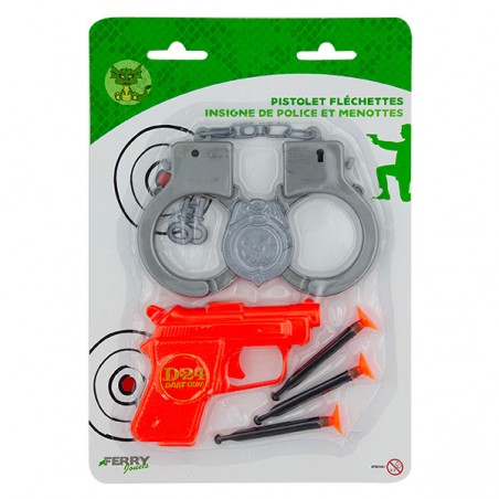  PISTOLET FLECHETTES INSIGNE ET MENOTTES