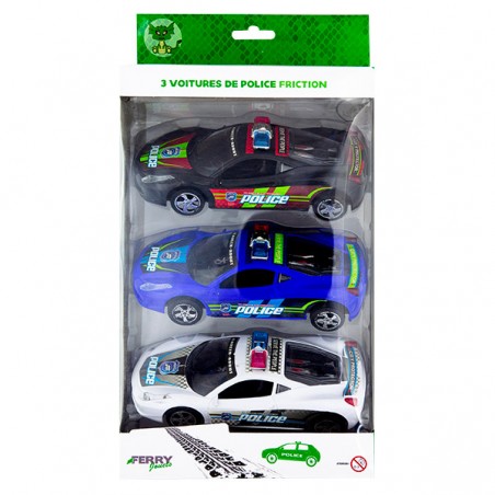  3 VOITURES DE POLICE 17CM A FRICTION