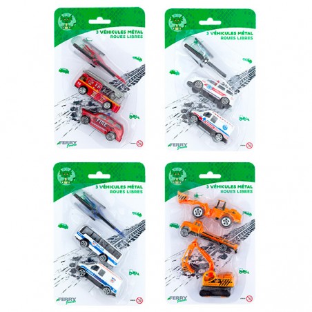  3 VEHICULES METAL ROUES LIBRES