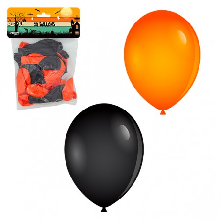  20 BALLONS ORANGE ET NOIR D.19CM