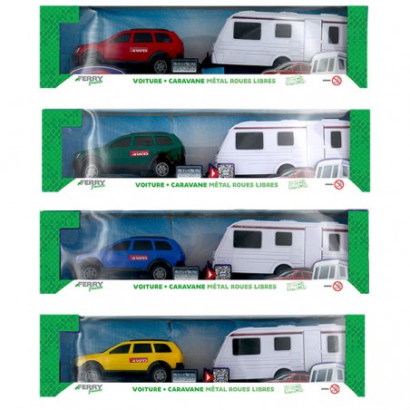  VOITURE + CARAVANE METAL ROUES LIBRES